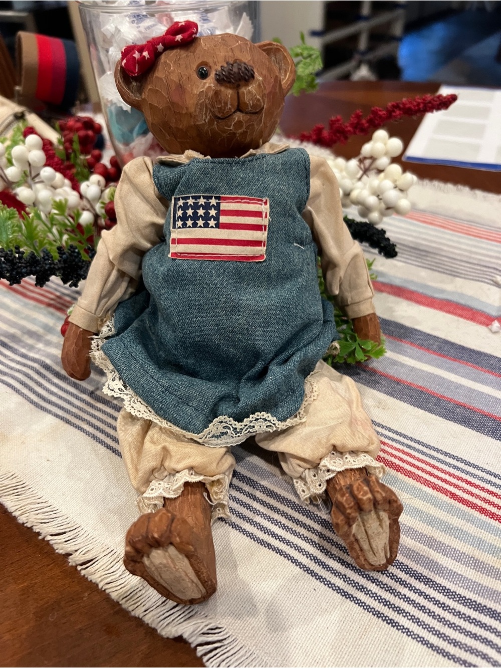 Vintage Rare Ceramic & Plush Girl Teddy Bear